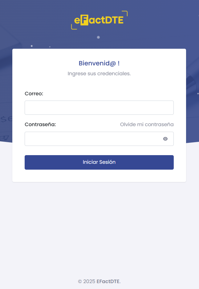 Interfaz de inicio de sesión de eFactDTE